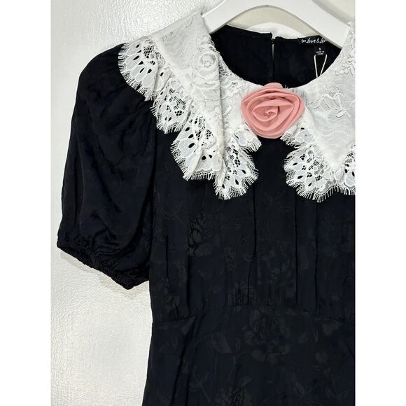 For Love & Lemons Yasmin Collared Floral Mini Dress Black White Size Small NWT - Picture 5 of 15